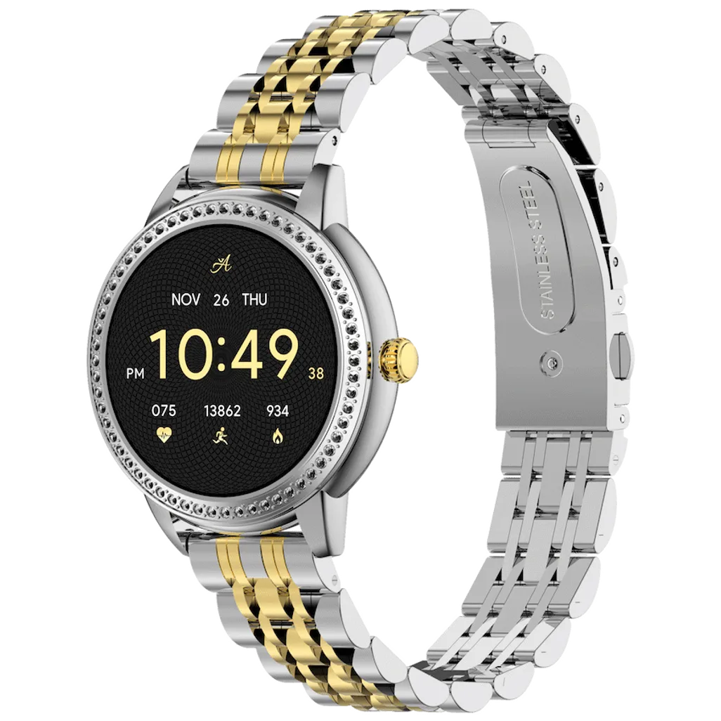 Volkano Ayla Collection Round Smartwatch With 2 Colour Metal link Strap